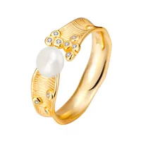 18K Gold Plated White Gold Plated 925 Sterling Silver Pearl Zircon Geometric Open Rings sku image 2