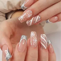 Christmas Casual Sweet Stripe Snowflake  Press-on Nails 1 Set main image 1