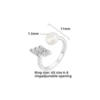18K Gold Plated White Gold Plated 925 Sterling Silver Pearl Zircon Geometric Open Rings main image 2