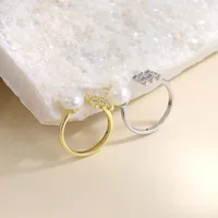 18K Gold Plated White Gold Plated 925 Sterling Silver Pearl Zircon Geometric Open Rings main image 1