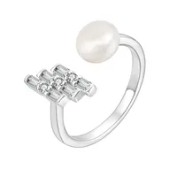 18K Gold Plated White Gold Plated 925 Sterling Silver Pearl Zircon Geometric Open Rings sku image 2
