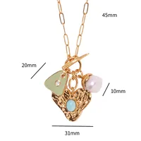 Copper Gold Plated Enamel Inlay Round Star Heart Shape Gem Pearl Pendant Necklace sku image 3