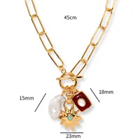 Copper Gold Plated Enamel Inlay Round Star Heart Shape Gem Pearl Pendant Necklace sku image 1
