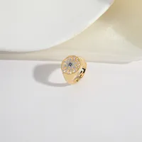 Copper 14K Gold Plated Hollow Out Inlay Heart Shape Zircon Open Rings sku image 6