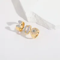 Copper 14K Gold Plated Hollow Out Inlay Heart Shape Zircon Open Rings main image 3