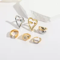 Copper 14K Gold Plated Hollow Out Inlay Heart Shape Zircon Open Rings main image 4