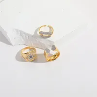 Copper 14K Gold Plated Hollow Out Inlay Heart Shape Zircon Open Rings main image 5