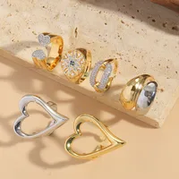 Copper 14K Gold Plated Hollow Out Inlay Heart Shape Zircon Open Rings main image 1