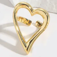 Copper 14K Gold Plated Hollow Out Inlay Heart Shape Zircon Open Rings sku image 1