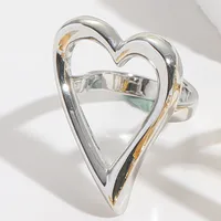 Copper 14K Gold Plated Hollow Out Inlay Heart Shape Zircon Open Rings sku image 2