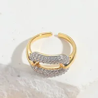 Copper 14K Gold Plated Hollow Out Inlay Heart Shape Zircon Open Rings sku image 4