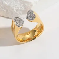 Copper 14K Gold Plated Hollow Out Inlay Heart Shape Zircon Open Rings sku image 5