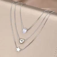 Simple Style Star Water Droplets Heart Shape White Gold Plated Zircon Alloy Wholesale Pendant Necklace main image 1