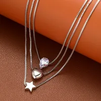 Simple Style Star Water Droplets Heart Shape White Gold Plated Zircon Alloy Wholesale Pendant Necklace main image 3