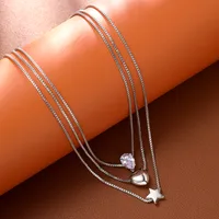 Simple Style Star Water Droplets Heart Shape White Gold Plated Zircon Alloy Wholesale Pendant Necklace main image 4