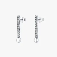 1 Pair Rhodium Plated Sterling Silver Zircon Geometric Ear Studs main image 1