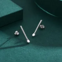 1 Pair Rhodium Plated Sterling Silver Zircon Geometric Ear Studs main image 4