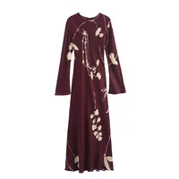Women's Satin Dress Elegant Round Neck Printing Long Sleeve Flower Maxi Long Dress Holiday Daily main image 2