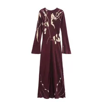 Women's Satin Dress Elegant Round Neck Printing Long Sleeve Flower Maxi Long Dress Holiday Daily main image 6