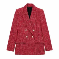 Women's Casual Elegant Plaid Button Double Breasted Blazer sku image 6