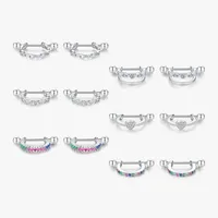 1 Pair Rhodium Plated 925 Sterling Silver Zircon Geometric Round Heart Shape Ear Studs main image 6