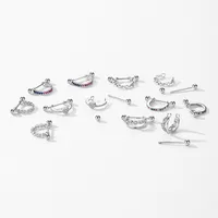 1 Pair Rhodium Plated 925 Sterling Silver Zircon Geometric Round Heart Shape Ear Studs main image 3