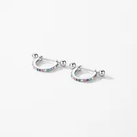 1 Pair Rhodium Plated 925 Sterling Silver Zircon Geometric Round Heart Shape Ear Studs main image 4