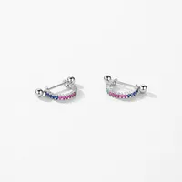 1 Pair Rhodium Plated 925 Sterling Silver Zircon Geometric Round Heart Shape Ear Studs main image 5