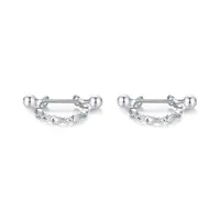 1 Pair Rhodium Plated 925 Sterling Silver Zircon Geometric Round Heart Shape Ear Studs sku image 1