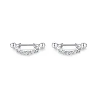 1 Pair Rhodium Plated 925 Sterling Silver Zircon Geometric Round Heart Shape Ear Studs sku image 3
