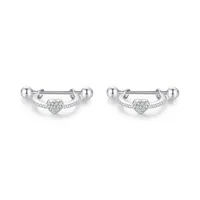 1 Pair Rhodium Plated 925 Sterling Silver Zircon Geometric Round Heart Shape Ear Studs sku image 2