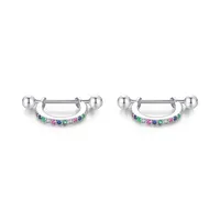 1 Pair Rhodium Plated 925 Sterling Silver Zircon Geometric Round Heart Shape Ear Studs sku image 4
