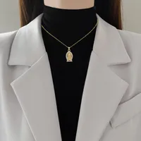Wholesale Jewelry Classic Style Human Geometric Titanium Steel Copper Zircon Gold Plated Inlay Pendant Necklace main image 3
