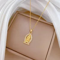 Wholesale Jewelry Classic Style Human Geometric Titanium Steel Copper Zircon Gold Plated Inlay Pendant Necklace main image 4