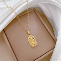 Wholesale Jewelry Classic Style Human Geometric Titanium Steel Copper Zircon Gold Plated Inlay Pendant Necklace main image 1
