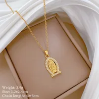 Wholesale Jewelry Classic Style Human Geometric Titanium Steel Copper Zircon Gold Plated Inlay Pendant Necklace sku image 1