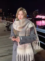 Brown Striped Scarf Women's Autumn And Winter Korean-style Trendy   Winter Warm Imitation Cashmere Windproof Scarf For Students sku image 27