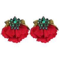1 Pair Casual Elegant Streetwear Floral Alloy Cloth Glass Drop Earrings sku image 2
