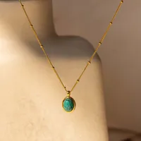Wholesale Jewelry Simple Style Streetwear Oval 201 Stainless Steel 304 Stainless Steel Natural Stone 18K Gold Plated Inlay Pendant Necklace main image 1