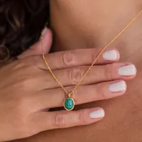 Wholesale Jewelry Simple Style Streetwear Oval 201 Stainless Steel 304 Stainless Steel Natural Stone 18K Gold Plated Inlay Pendant Necklace main image 2