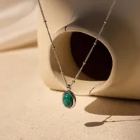 Wholesale Jewelry Simple Style Streetwear Oval 201 Stainless Steel 304 Stainless Steel Natural Stone 18K Gold Plated Inlay Pendant Necklace main image 5