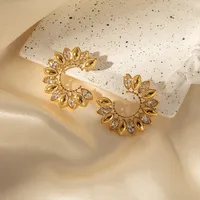 1 Pair Elegant Shiny C Shape Water Droplets Plating Inlay 304 Stainless Steel Zircon 14K Gold Plated Ear Studs main image 3