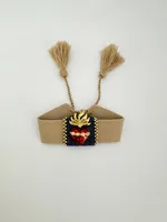 Retro Heart Shape 18K Gold Plated Zircon Polyester Denim Brass Wholesale Drawstring Bracelets main image 4