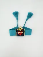 Retro Heart Shape 18K Gold Plated Zircon Polyester Denim Brass Wholesale Drawstring Bracelets main image 6
