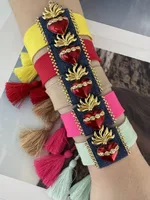 Retro Heart Shape 18K Gold Plated Zircon Polyester Denim Brass Wholesale Drawstring Bracelets main image 8