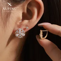 1 Pair XUPING Sweet Simple Style Flower Plating Inlay Copper Artificial Gemstones 18K Gold Plated Earrings main image 3