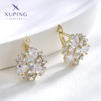 1 Pair XUPING Sweet Simple Style Flower Plating Inlay Copper Artificial Gemstones 18K Gold Plated Earrings main image 1