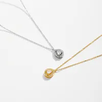 Sterling Silver Zircon Inlay Geometric Pendant Necklace main image 5