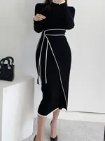 Women's Sweater Dress Casual Elegant High Neck Long Sleeve Color Block Midi Dress Outdoor Daily main image 2