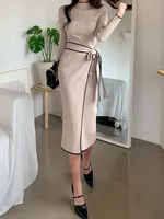 Women's Sweater Dress Casual Elegant High Neck Long Sleeve Color Block Midi Dress Outdoor Daily main image 3